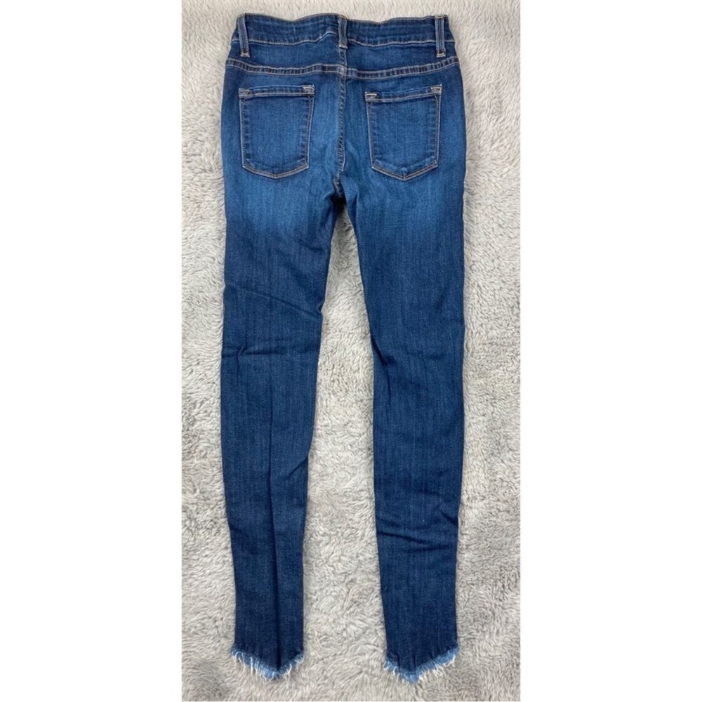 Fashion Nova dark wash distressed jeans with raw hem - Picture 2 of 3
